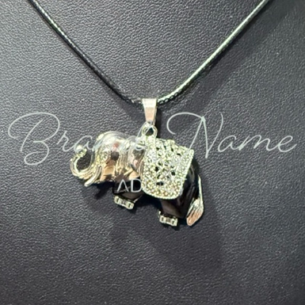 PRICE IS FIRM - Obsidian Silver Toned Elephant Necklace